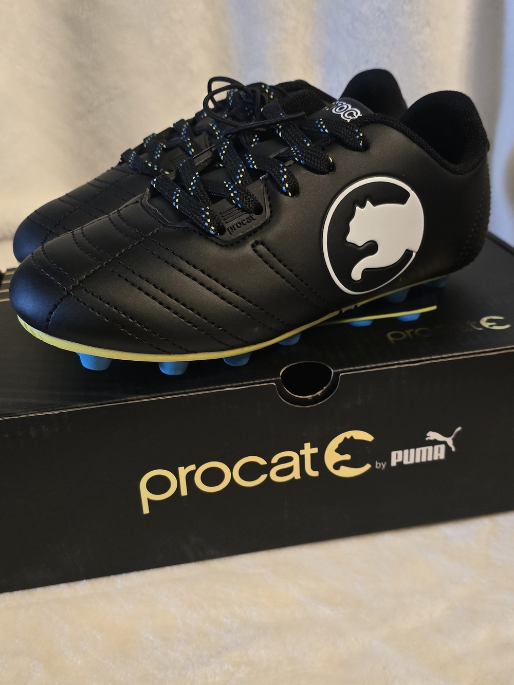 Puma Kids' Procat Soccer Cleats - Black with Yellow & Blue Accents BNWT